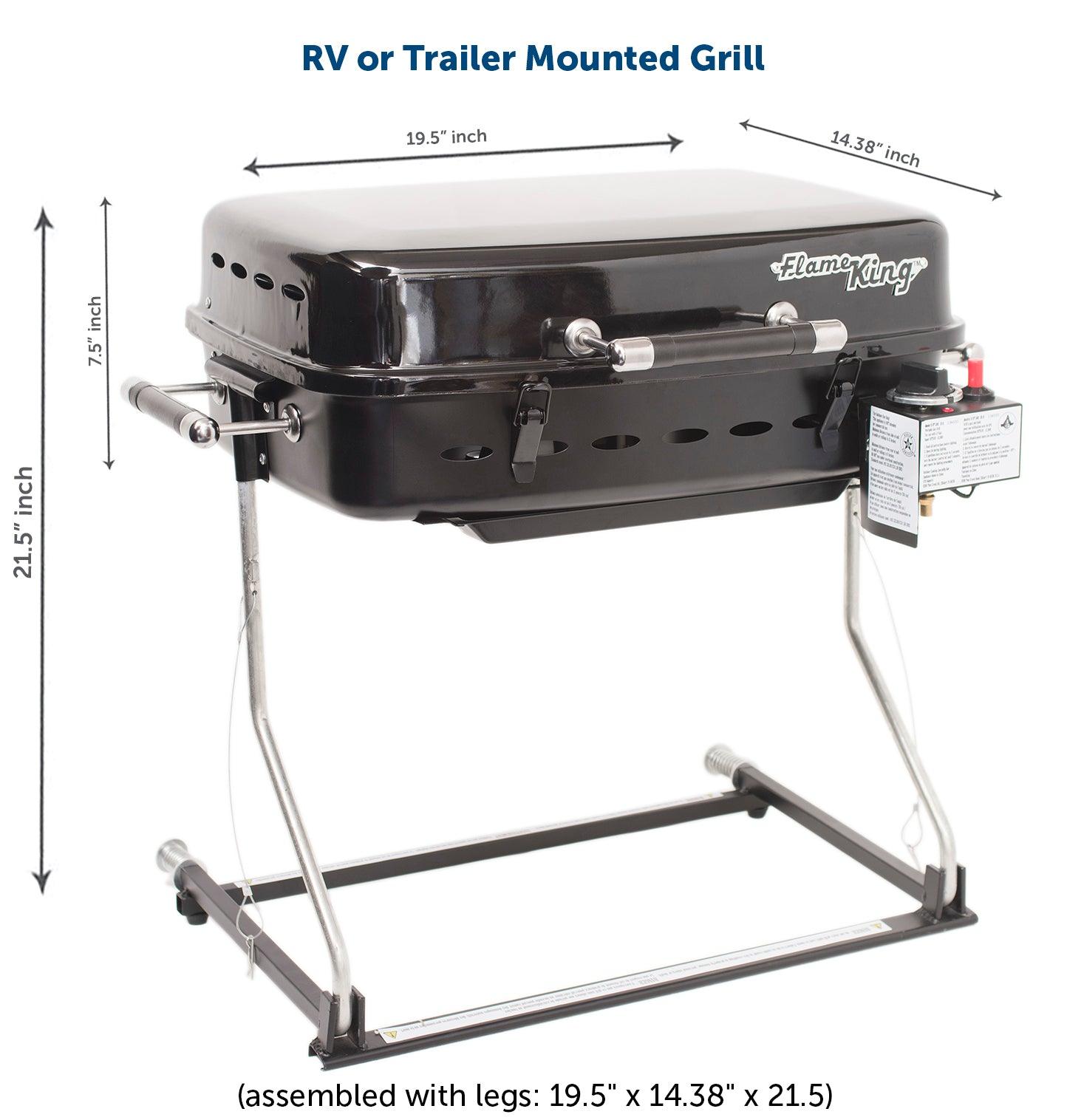 Flame King RV Trailer Mounted Grill with Carry Bag - Flame King