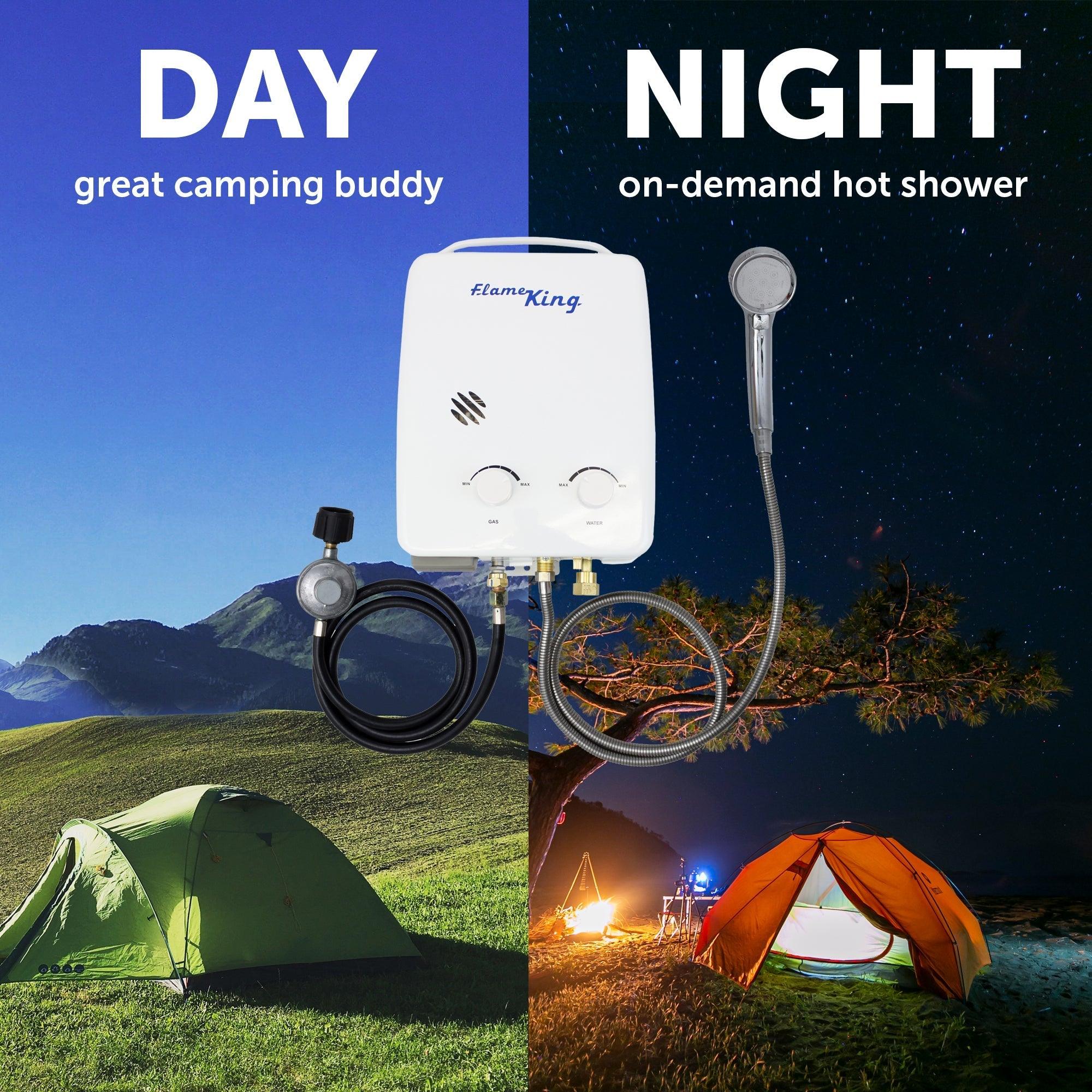 Flame King Tankless Outdoor Portable Shower Propane Gas 5L 1.32GPM Water Heater 34,000 BTU - Flame King